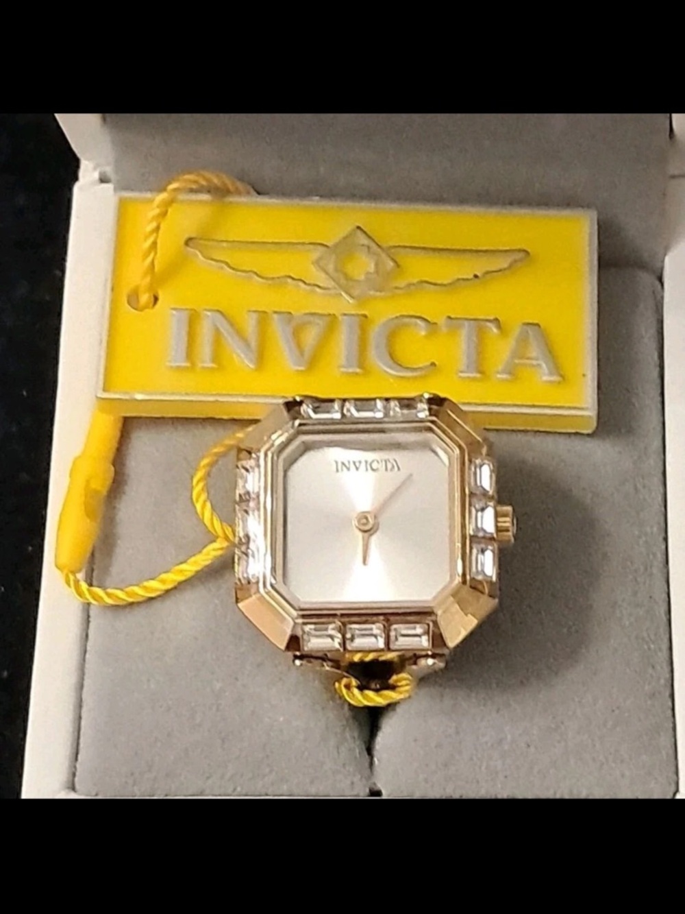 Invicta Ring Watch Gold and Silver Octagonal Crystal Accent Watch Head